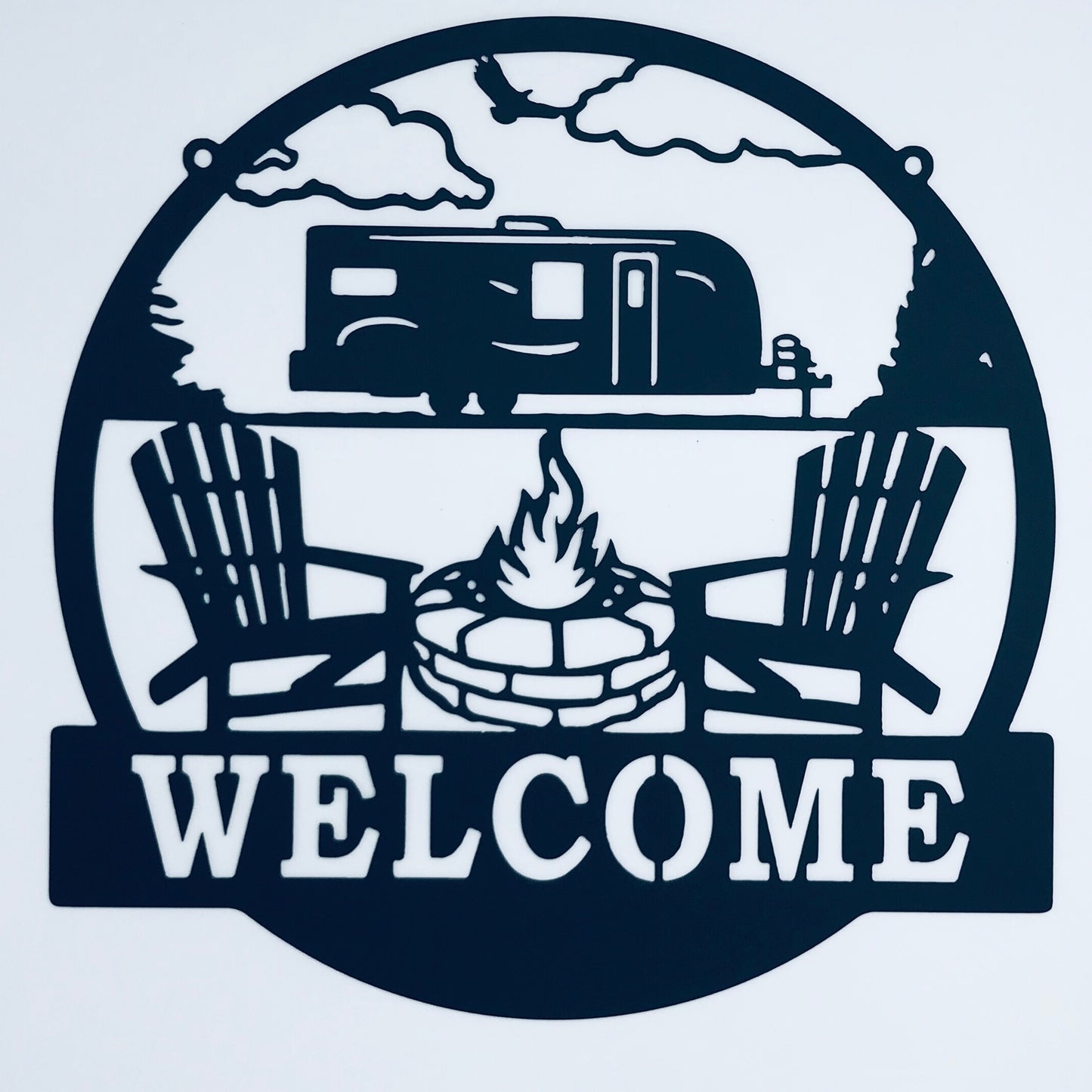 Welcome 1 Door Camper with Firepit circle scene