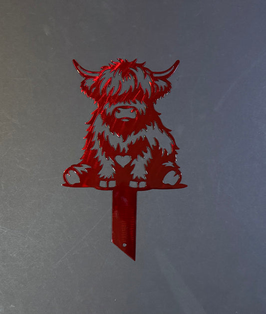 Highland Cow Garden Stake with Heart