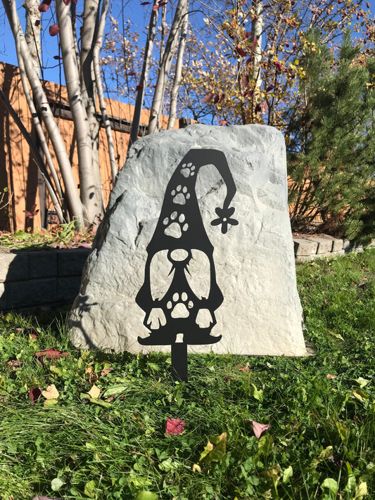 Gnome Garden Stake with Paw Prints