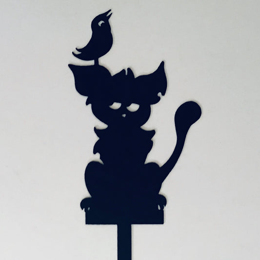 Cat with Bird Garden Stake