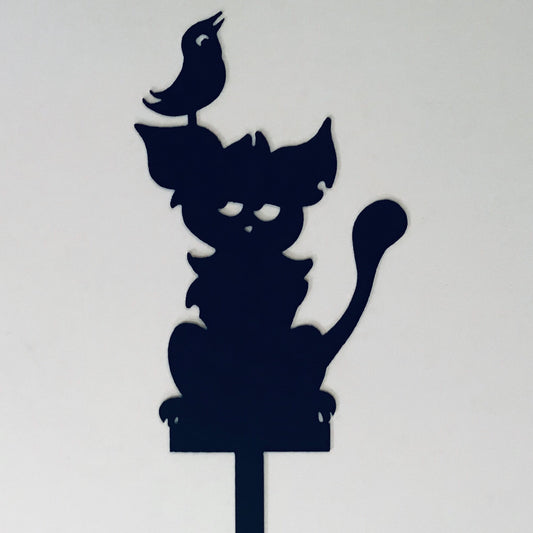 Cat with Bird Garden Stake