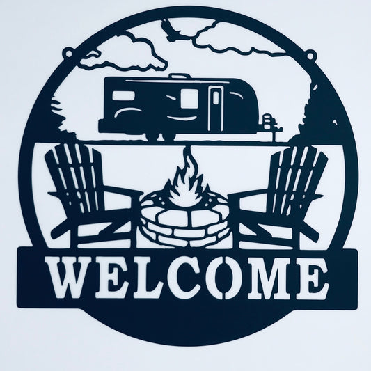 Welcome 1 Door Camper with Firepit circle scene